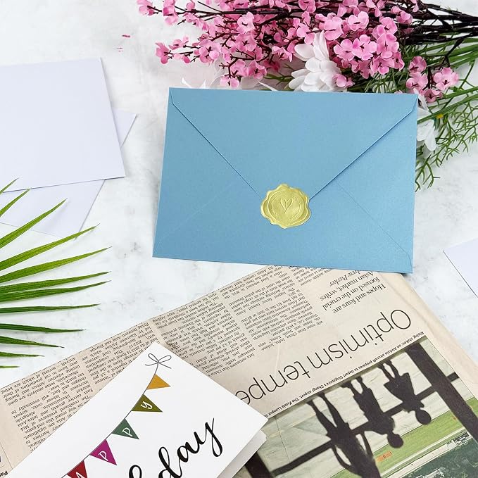 YINUOYOUJIA 50 PCS Sparking Blue Envelopes A7, 5 x 7 white Shimmer Envelopes - Image 5