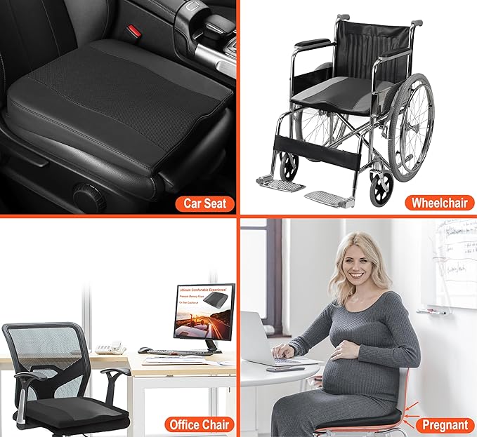 Car Seat Cushion, Comfort Memory Foam Car Cushions for Driving - Sciatica & Lower Back Pain Relief, Driver Seat Pillow for Auto, Office Chair, Wheelchair - Obsidian Speck Black-DeskLoop Office