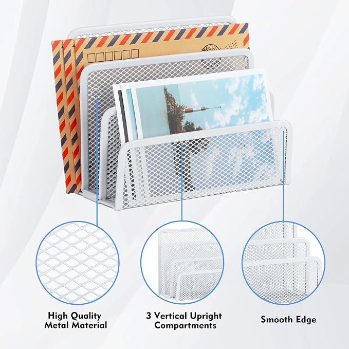 EASEPRES Desk Mail Organizer, Office Small Desktop Metal Mesh Envelope Letter - Image 3