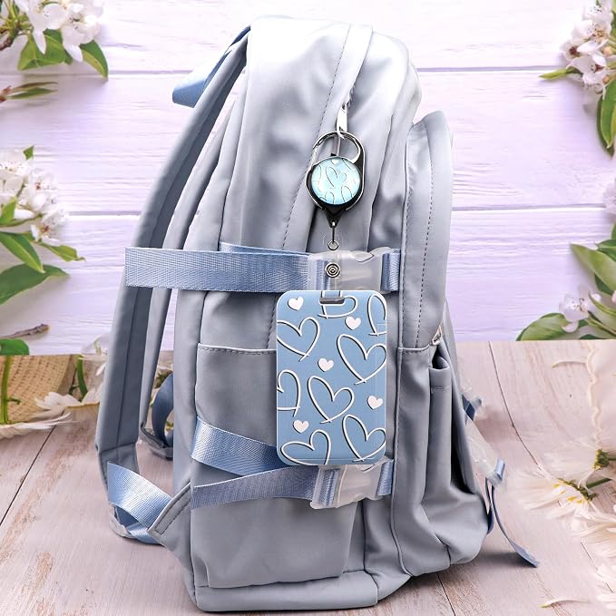 Cute Blue ID Badge Holder Love Heart Retractable Badge Holder Reel Clip - Image 7