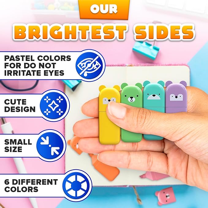 6 Pack Kids Highlighters Mini – Multi Colored Cute Highlighters - Image 3