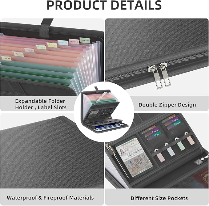 Fireproof Accordion File Organizer, Portable Expanding File Folder - Image 3