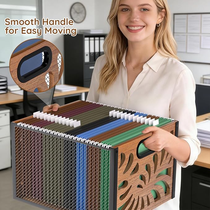 Wood File Box, Hanging File Organizer Box, Portable Files Storage Boxes - Image 3