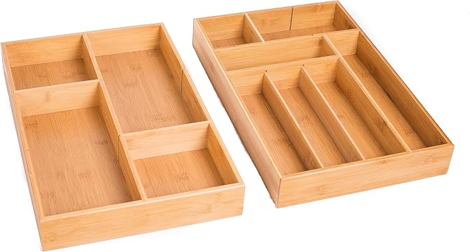 BIRDROCK HOME 2 pc Bamboo Drawer Organizer - Image 2