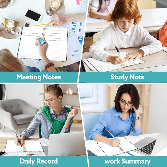 Lined Spiral Notebook, 140 Pages College Ruled Journal for Women A5 Journaling Notebooks for Work & Note Taking Perfect for Men Women Office Home School, 5.9" x 8.3" - Black Flower-DeskLoop Office