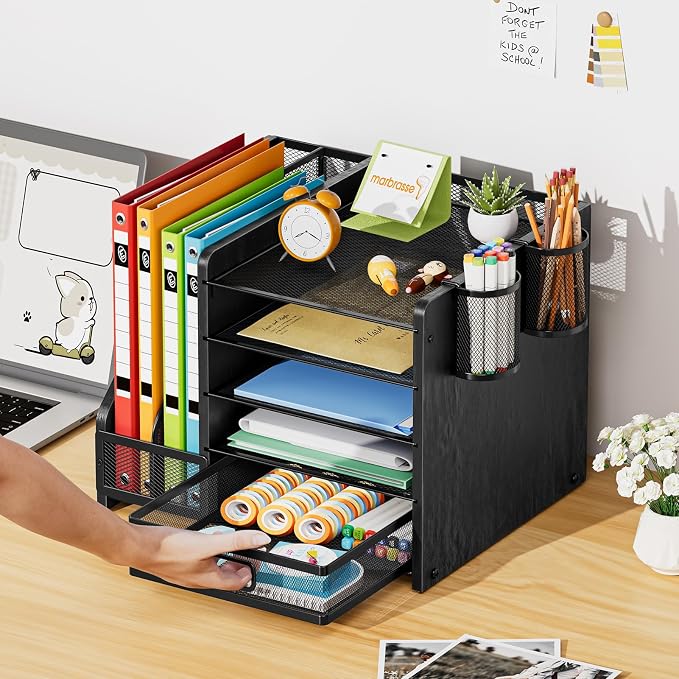 Marbrasse Desk Organizer with File Holder, 5-Tier Paper Letter Tray Organizer - Image 6