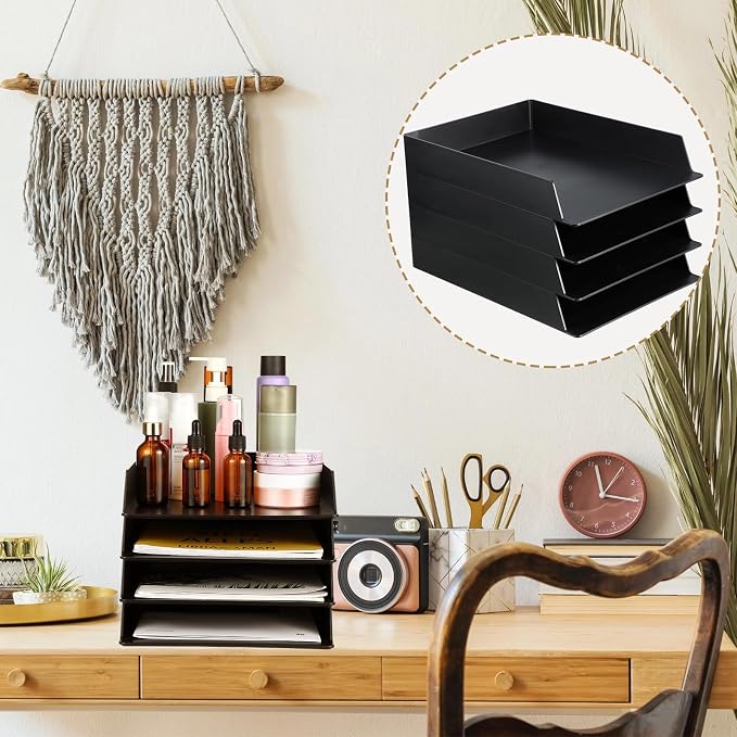 Wenqik 12 Pcs Stackable Paper Trays Rectangular Plastic Desk Holder Desktop - Image 5