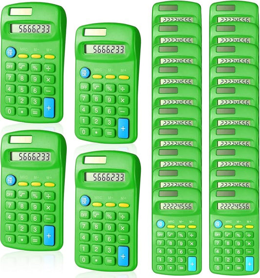 24 Pieces Basic Calculators for Students Small Pocket Size 8 Digit Display Mini Calculators Dual Powered Handheld for School Desktop Home(Green)-DeskLoop Office