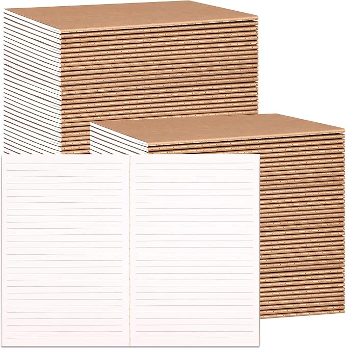 LABUK 100 Pack Lined Kraft Notebooks, A5 Journals Bulk, 8.3x5.5 Notebook Bulk by LABUK