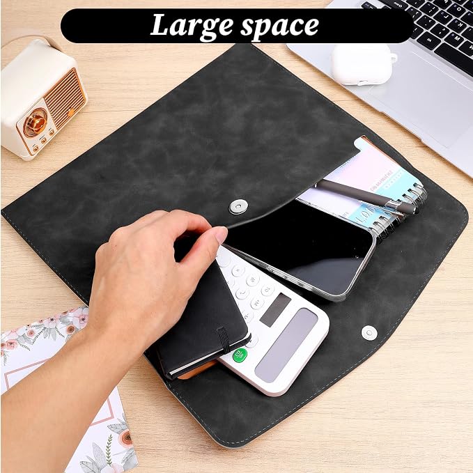 Resume Folder, Leather File Folder Black File Folders Travel Document Holder A4 - Image 7