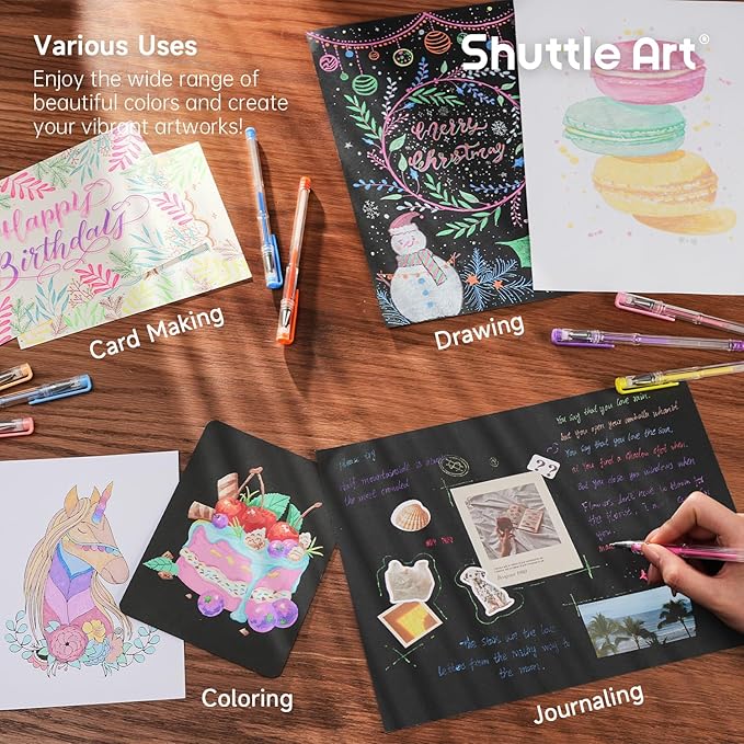 Shuttle Art Pastel Gel Pens, 24 Pastel Milky Colors Gel Pen for Black Paper, Adults Coloring Books Drawing Doodling Crafts Scrapbooking Journaling-DeskLoop Office