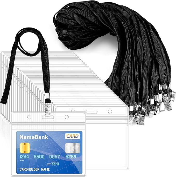 30Pcs Lanyards for Id Badges and 30 Pcs Clear Plastic Horizontal Name Badge ID by Maileto