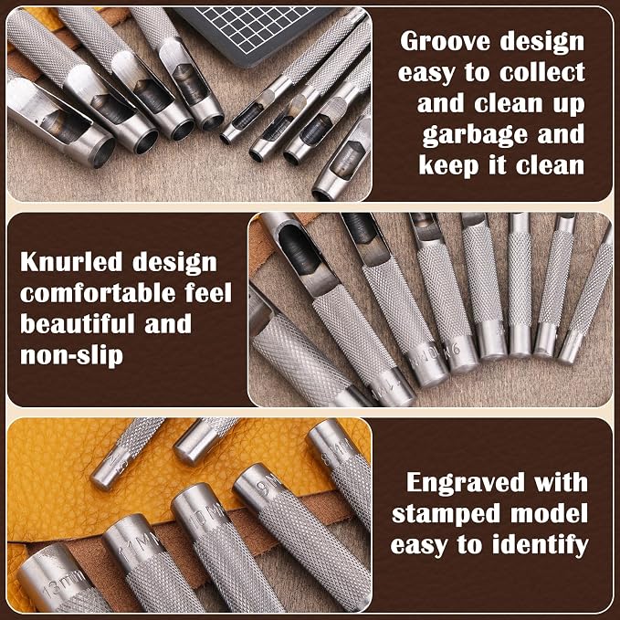 8 Pcs Leather Hole Punch Cutter 5mm-13mm Hollow Punch Set - Image 5