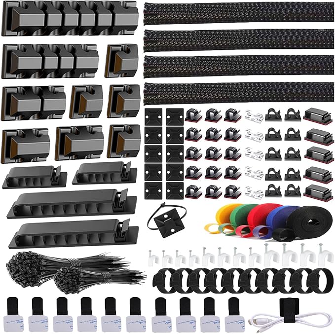 ELII 327 PCS Cable Management Kit 4 Cable Cable Sleeves, 65 Cable Clips by OfficeArtCraftsProducts