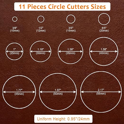 Leather Circle Cutter Tool Set, 11 Pieces Circle Punch Tools 10 12 15 20 25 30 - Image 2