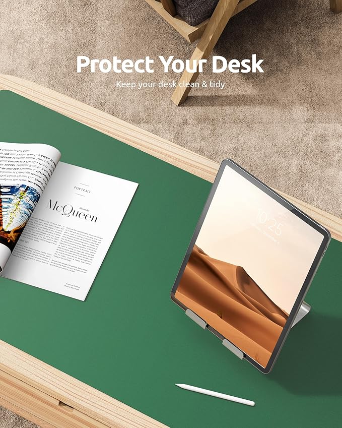 YSAGi Leather Desk Pad Protector, Office Desk Mat, Large Mouse Pad, Non-Slip PU Leather Desk Blotter, Laptop Desk Pad, Waterproof Desk Writing Pad for Office and Home (Jade Green, 23.6" x 13.8")-DeskLoop Office