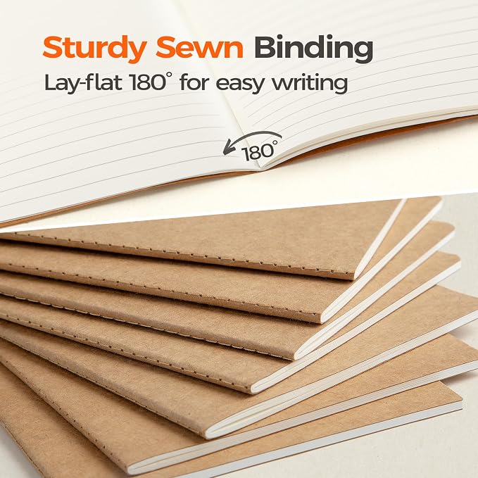5 Pack Kraft Notebooks Bulk A5, 60 Pages Lined Ruled Journals, 8.3x5.5 Inches - Image 4