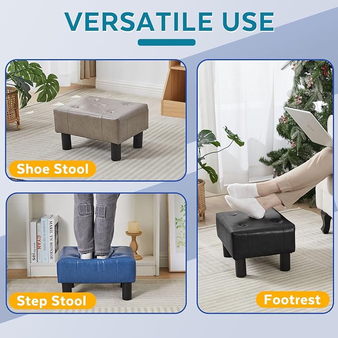 Small Foot Stool Ottoman, Faux Leather Footstool Ottoman Foot Rest - Image 7