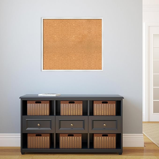 Amanti Art Natural Cork Board for Wall, 27x31 Vision Board with White Frame, Large Corkboard Office Decor for Home Organization, Country Rustic Corkboard Pinboard to Display Items for Home-DeskLoop Office