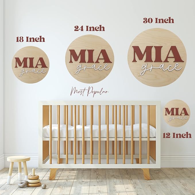 Custom Round Nursery Name Sign, Personalized Wooden Wall Plaque, Baby Shower - Image 6