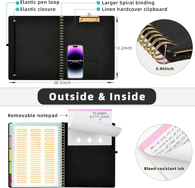 Ospelelf Black Foldable Spiral Clipboard Folio - Image 3