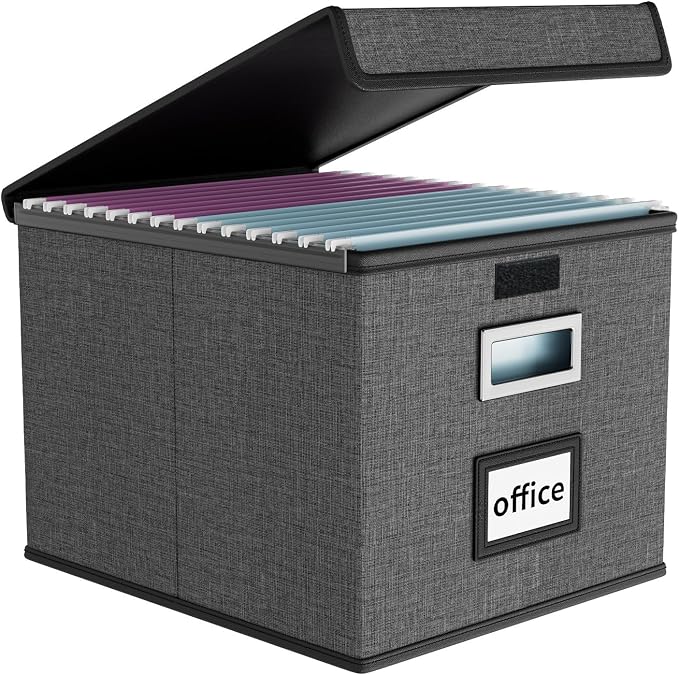 File Organizer Box with Lid, Collapsible File Folder Organizer by Huolewa