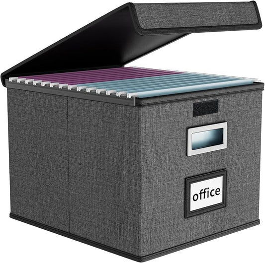 File Organizer Box with Lid, Collapsible File Folder Organizer by Huolewa
