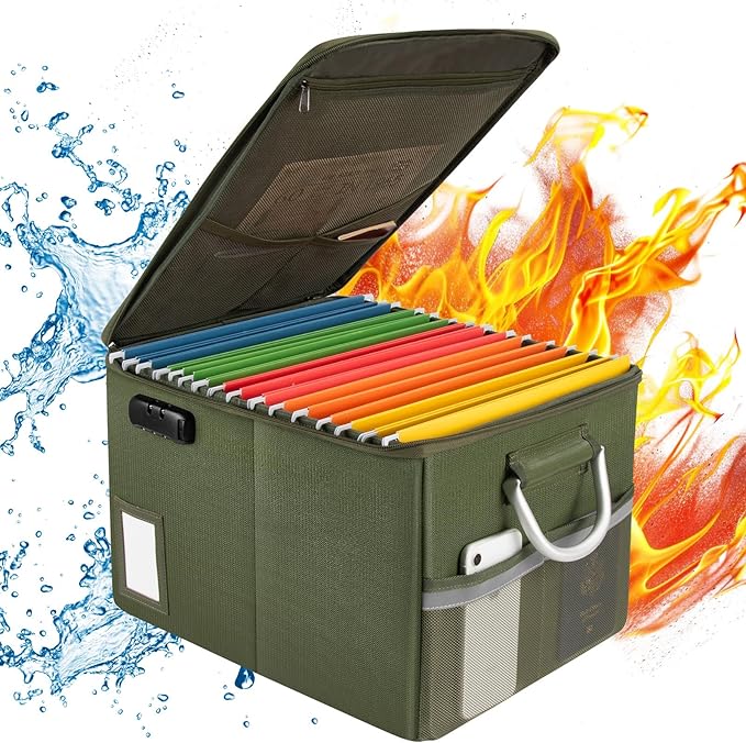 TOMKID Fireproof Document Box, Fire Proof Safe Box for Home Document Organizer with Lock, Fire Organizer Office Storage Cabinet for Hanging Letter/Legal Folder 16.1 x 12.9 x 11in (Green)-DeskLoop Office