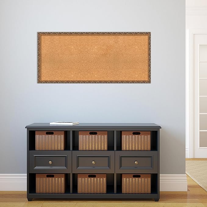 Amanti Art Natural Cork Board for Wall, 20x44 Vision Board with Bronze Frame, Oversize Corkboard Office Decor for Home Organization, Traditional Corkboard Pinboard to Display Items for Home-DeskLoop Office
