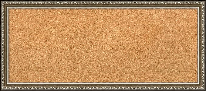 Amanti Art Natural Cork Board for Wall, 14x32 Vision Board with Silver Wood Frame, Medium Corkboard Office Decor for Home Organization, Traditional Corkboard Pinboard to display items for home-DeskLoop Office