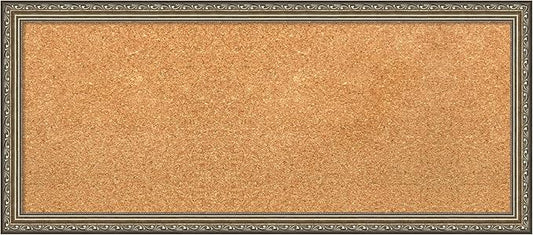 Amanti Art Natural Cork Board for Wall, 14x32 Vision Board with Silver Wood Frame, Medium Corkboard Office Decor for Home Organization, Traditional Corkboard Pinboard to display items for home-DeskLoop Office