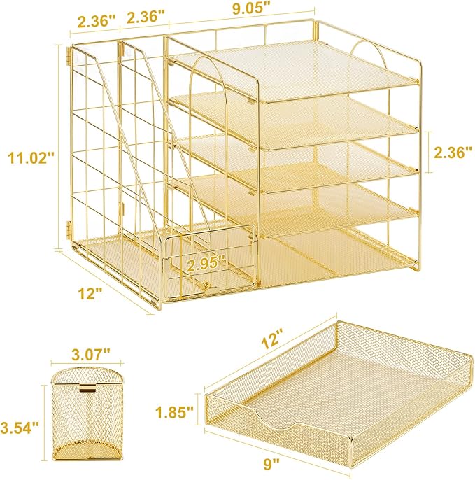 Marbrasse Desk Organizer with File Holder, 5-Tier Paper Letter Tray Organizer - Image 6