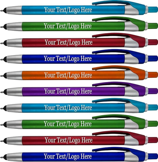 Personalized Pens in BLUE INK With your Custom Logo or Text Pens-Pack of 450- for Marketing, Parties, and Events, 2 in 1 Capacitive Stylus & Ballpoint Pen Compatible With Touchscreen Devices, Assorted