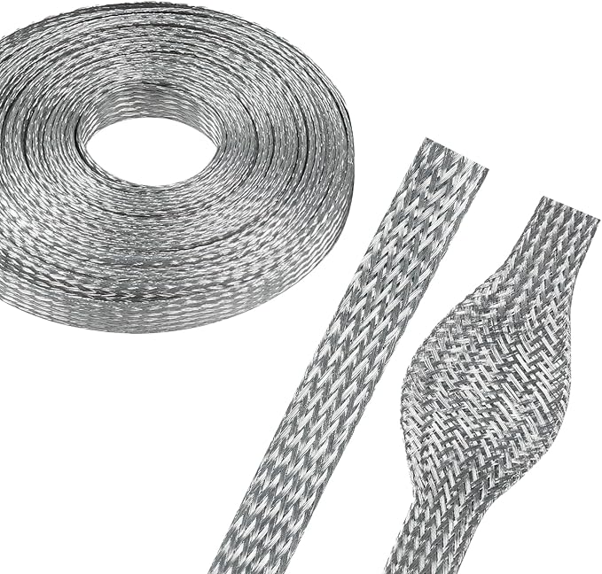 5/16" Wide Tinned Copper Braided Metal Wire Shielding Sleeve Ground Strap by BuyUneed