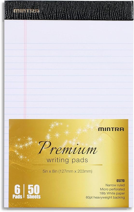 Mintra Office Legal Pads, ((xPremium, 5in x 8in, Narrow (White), 36pk (6-6pks))-DeskLoop Office