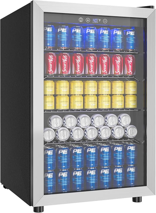 EUHOMY 4.5 Cu.ft Beverage Refrigerator and Cooler, 145 Can Mini fridge with Glass Door for Soda Beer Wine, Small Drink Dispenser with Digital Adjustable Thermostat for Home Office Bar-DeskLoop Office