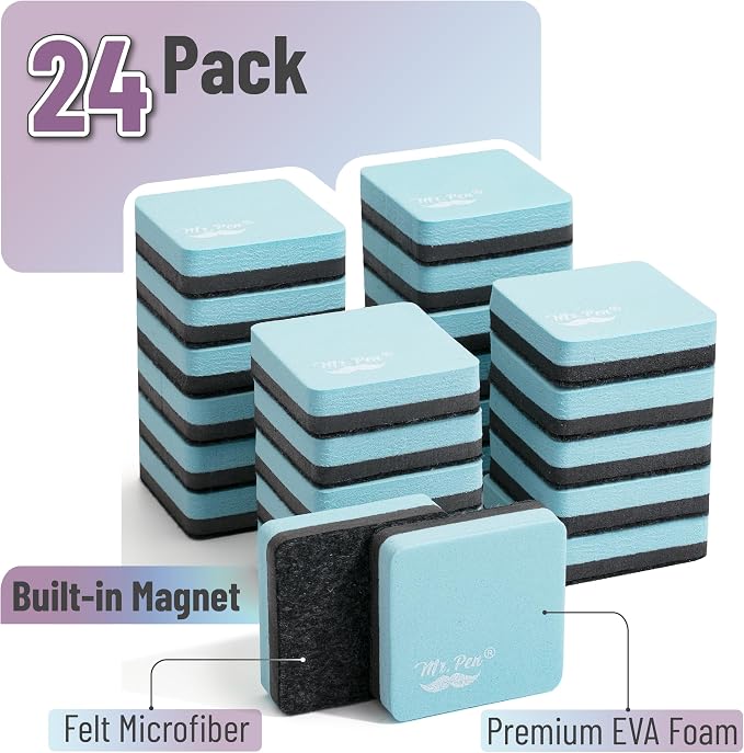 Mr. Pen- Mini Magnetic Dry Erase Erasers, 24 Pack, Pastel Green | Small - Image 2