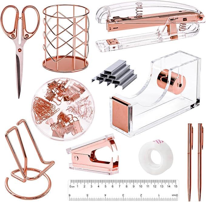 EOOUT Rose Gold Desk Accessories, Office Supplies and Accessories Set, Acrylic by EOOUT