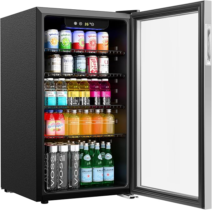 KoolMore 18 in. 3.2 Cu. Ft. Beverage Refrigerator Merchandiser with Stainless Steel Trim and Touch Panel For Soda, Beer or Wine Perfect for Use in a Commercial or Home Setting, ETL Listed (KM-BR32SS)-DeskLoop Office