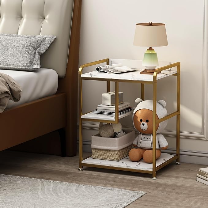 Large Printer Table Stand with Shelf for Computer Tower, CPU and Shredder, 22 x 18 Inch Rolling Printer Cart with Wheels for Home Office Storage and Organization - White Gold-DeskLoop Office