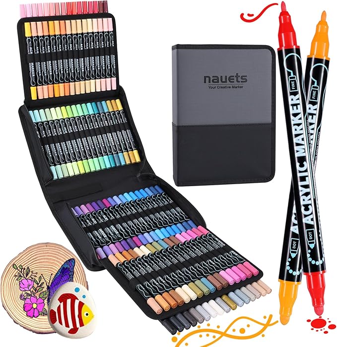 100 Colors Waterproof Dual Tip Acrylic Paint Pens, Dot & Fine Tip Premium Coloring Drawing Markers Set for Wood, Rock, Canvas, Glass, Ceramic Surfaces and DIY Crafts Making Art Supplies-DeskLoop Office