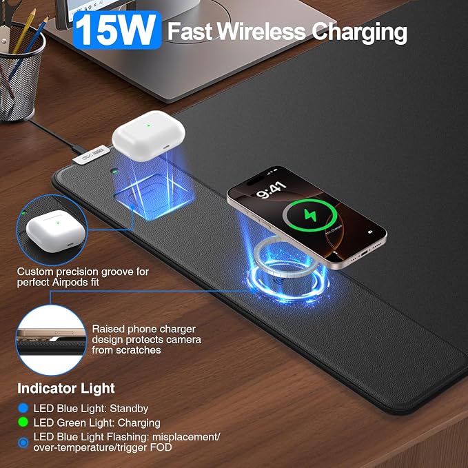 Mouse Pad with Magnetic Wireless Charger, 31.5"x15.8" Large Gaming Desk Mat - Image 2