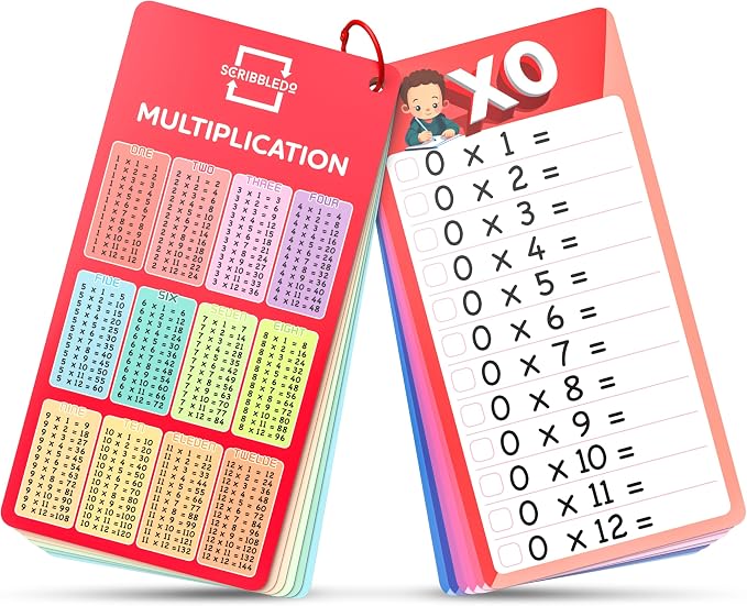 SCRIBBLEDO Dry Erase Multiplication Flash Cards Math 0-12 2nd 3rd 4th Grade by Scribbledo