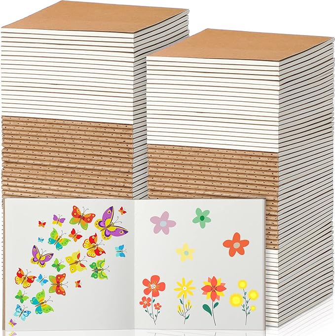 100 Pieces Mini Blank Notebook Bulk Set Small Kraft Paper Unlined Journals Pocket Journal for Kids Drawing Sketchbook Office Supplies 4 x 4 inch Small Sketchbooks with 24 Sheets (Blank Style)-DeskLoop Office