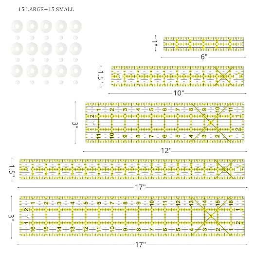 Sewing Ruler, 5 Piece Quilting Rulers, 3 x17 Inch, 1.5 x17 Inch, 3 x12 Inch - Image 2