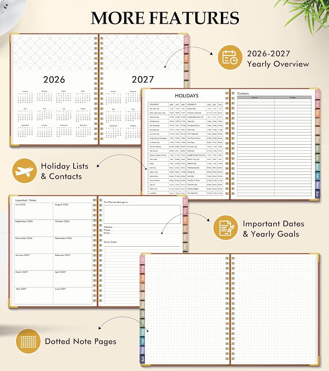 Academic Planner 2026-2027, Hardcover Leather Weekly and Monthly Calendar - Image 6