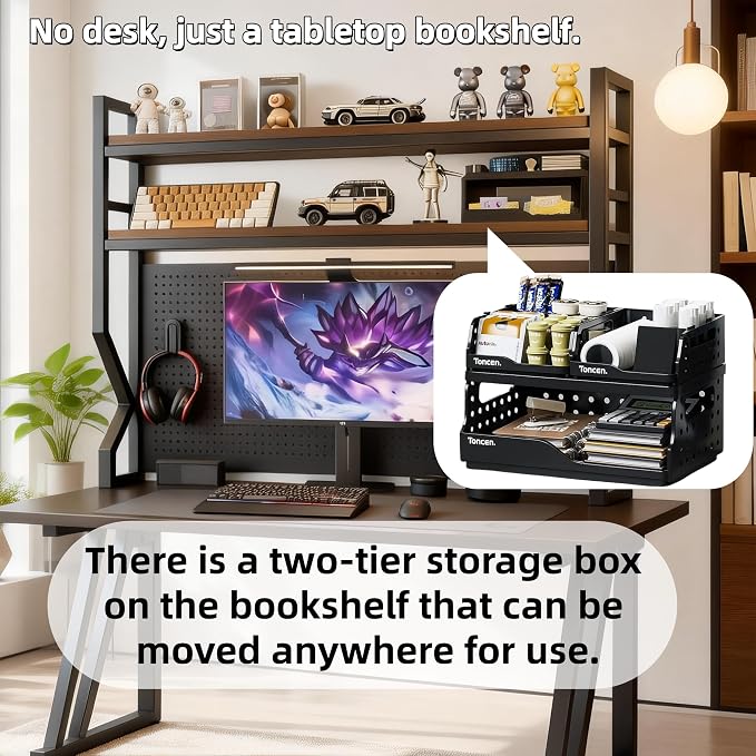 Desktop Hutch Bookshelf, Many Gifts, Metal Desktop Bookcase - Image 3