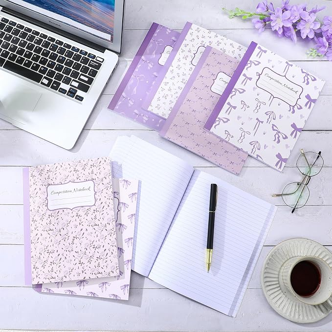 Fullhawl 6 Pack Composition Notebook College Ruled Bulk Purple Bow Composition - Image 4