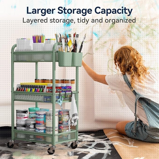 YASONIC 3 Tier Rolling Cart – Metal Utility Storage Carts - Image 5