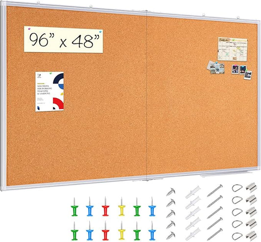 maxtek Large Cork Board 96 x 48 in, Bulletin Board for Walls, 8'x 4' Extra Aluminum Framed Corkboard, Foldable Wall Mounted Back to School Pin Memo Notice Cork Board for Office, Home Wall Display-DeskLoop Office